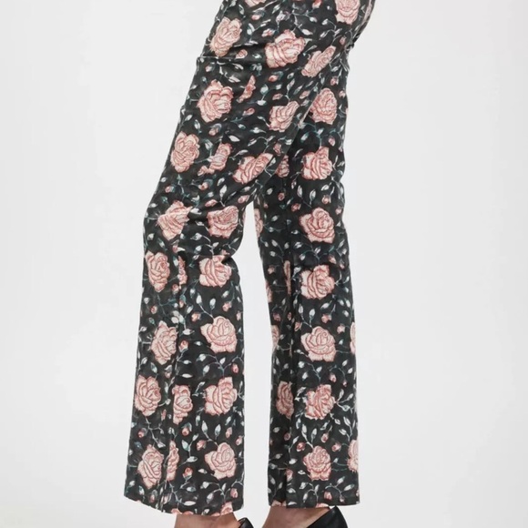 Batsheva Lawyer Cropped Floral-Print Cotton Flared Pants Size 0 NWOT - Picture 3 of 11